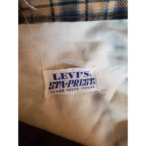 60s/70s Levi's Brown and Blue Plaid Pleated Flare Pants - Picture 6 of 6